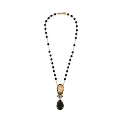 Dolce&Gabbana Pendant Necklace With Votive Pendant And Crystal Rhinestones "Black/Gold"