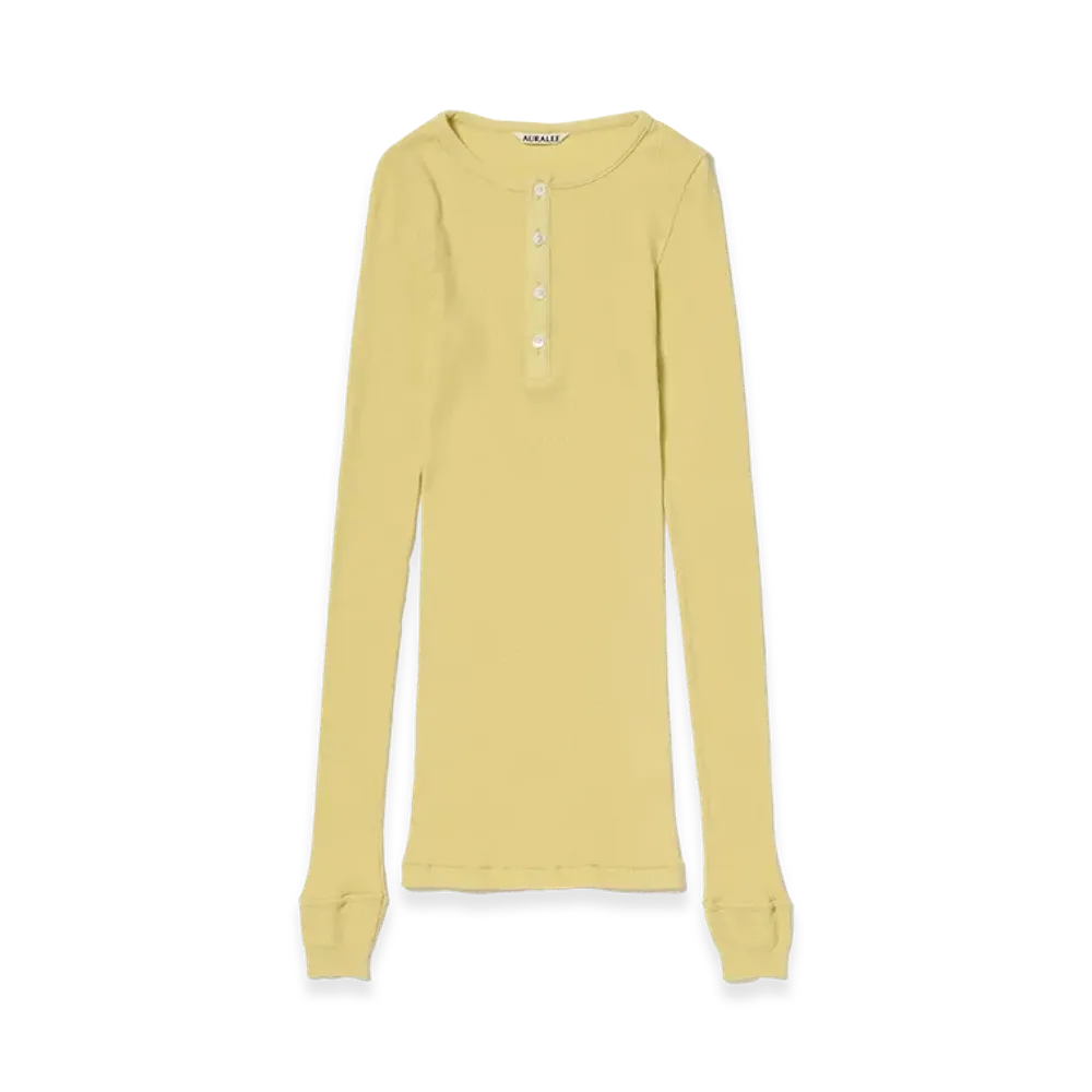AURALEE Women's Organic Soft Rib Henley Neck P/O "Dusty Yellow"