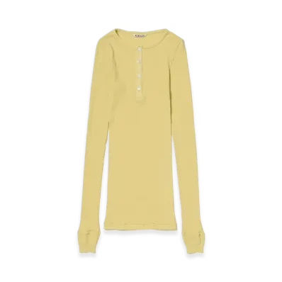 AURALEE Women's Organic Soft Rib Henley Neck P/O "Dusty Yellow"