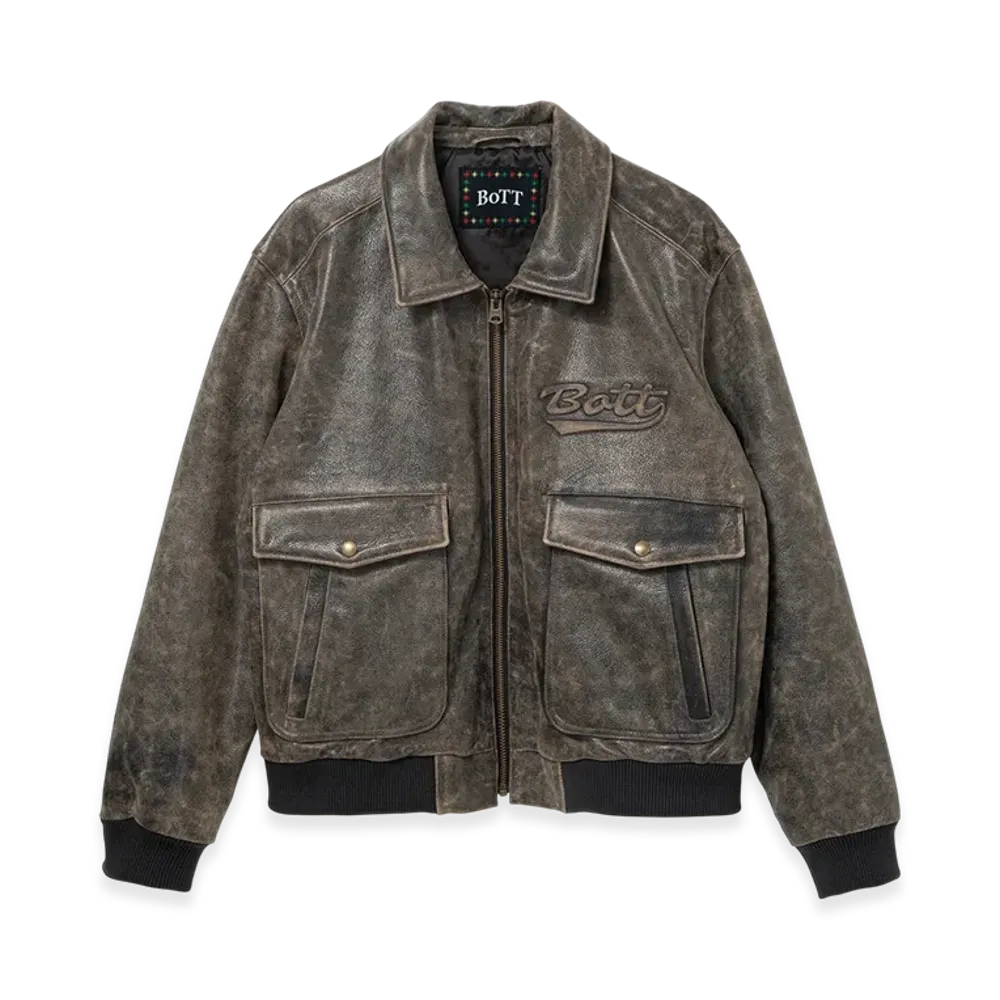 BoTT Script Logo Cracked Leather Jacket "Brown"