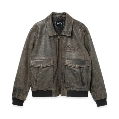 BoTT Script Logo Cracked Leather Jacket "Brown"