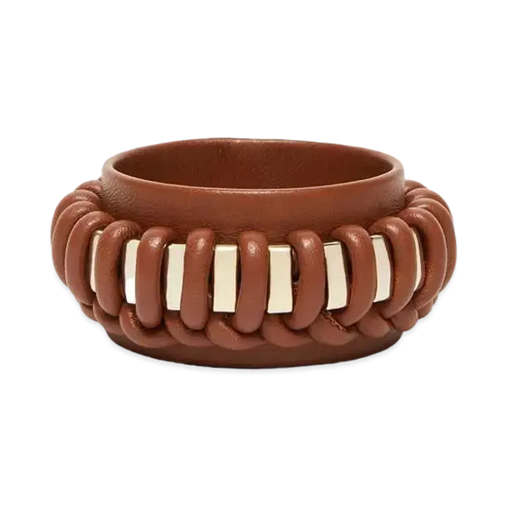 Max Mara Delice Leather Bangle "Tobacco Brown"