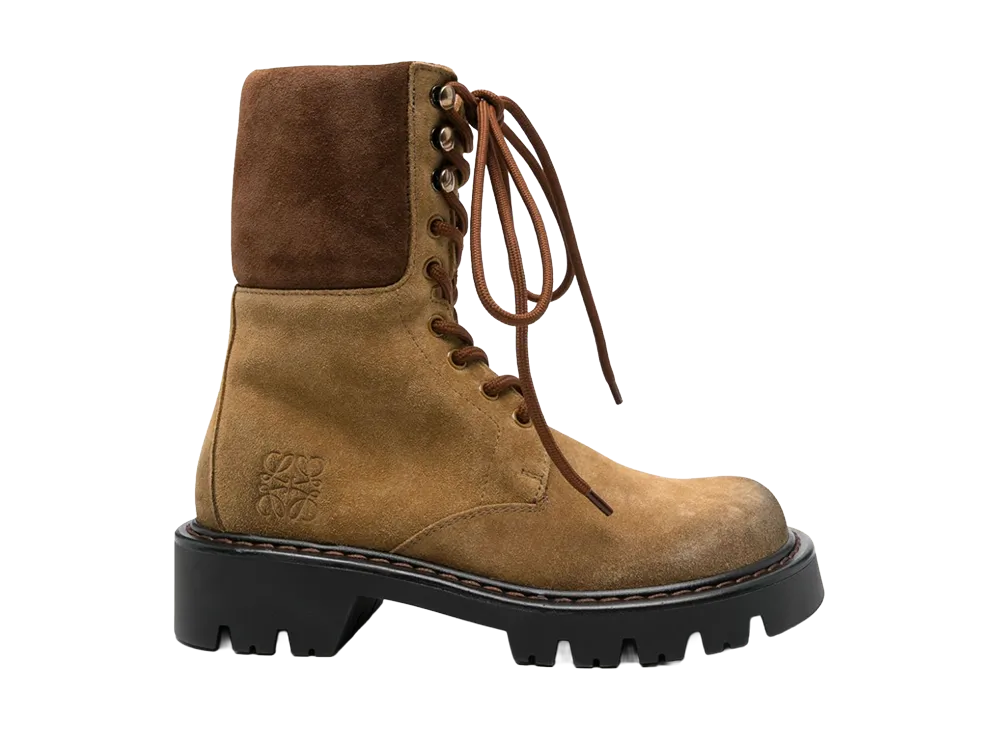 LOEWE Women's Suede Sierra Combat Boots "Beige"