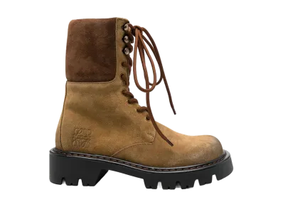 LOEWE Women's Suede Sierra Combat Boots "Beige"