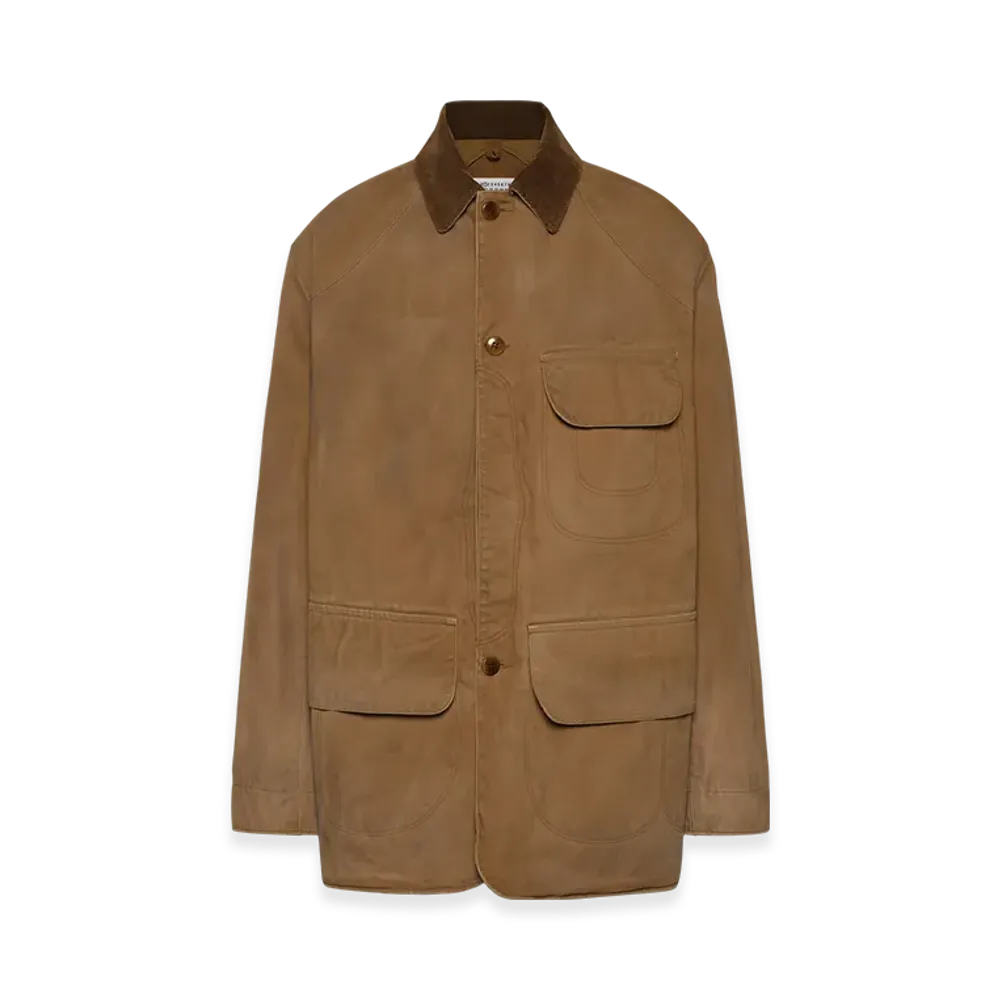 Maison Margiela Men's Corduroy Collar Wax Coat "Ocher"