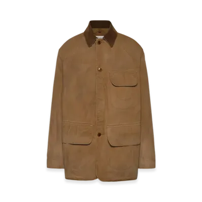Maison Margiela Men's Corduroy Collar Wax Coat "Ocher"