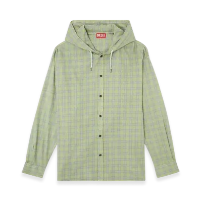 Diesel S-Dewny-Hood-B Hooded Shirt In Checked Flannel "Green"