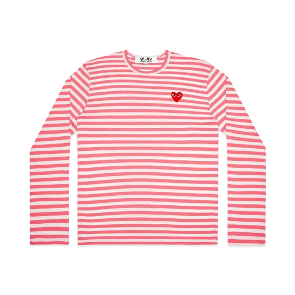 PLAY COMME des GARCONS Unisex Border Long Sleeve T-Shirt AX-T278-051 "Pink/White"