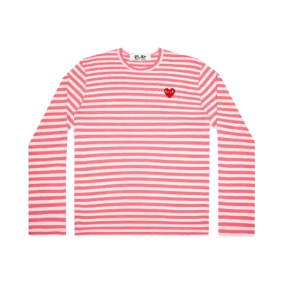 PLAY COMME des GARCONS Unisex Border Long Sleeve T-Shirt AX-T278-051 "Pink/White"