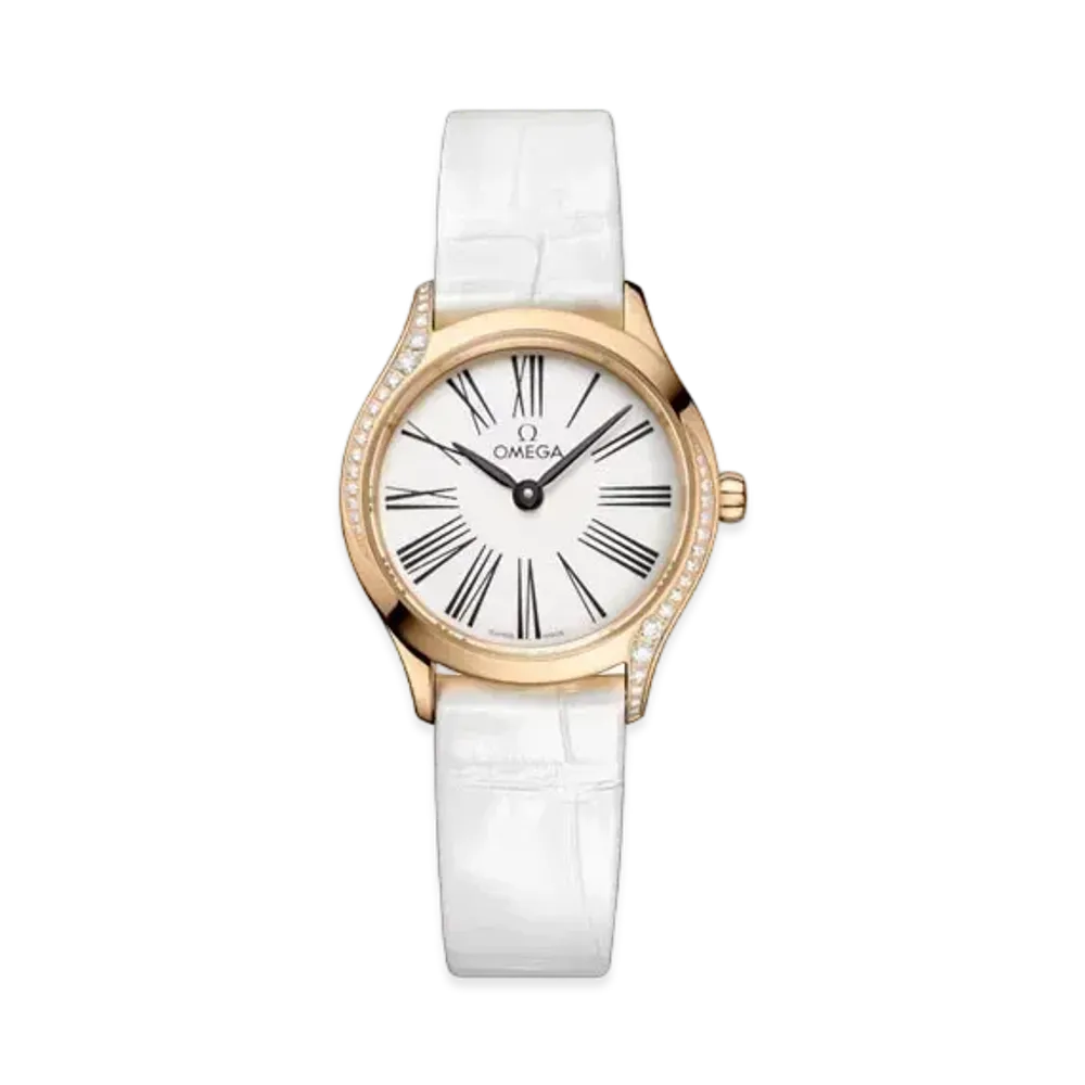 OMEGA De Ville Mini Tresor Diamonds Alligator Leather Strap 26MM "Moonshine Gold/White/Black" 428.58.26.60.04.001