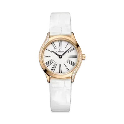 OMEGA De Ville Mini Tresor Diamonds Alligator Leather Strap 26MM "Moonshine Gold/White/Black" 428.58.26.60.04.001
