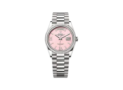 ROLEX Day-Date 36mm White Gold Diamond 128399TBR "Pink Opal"