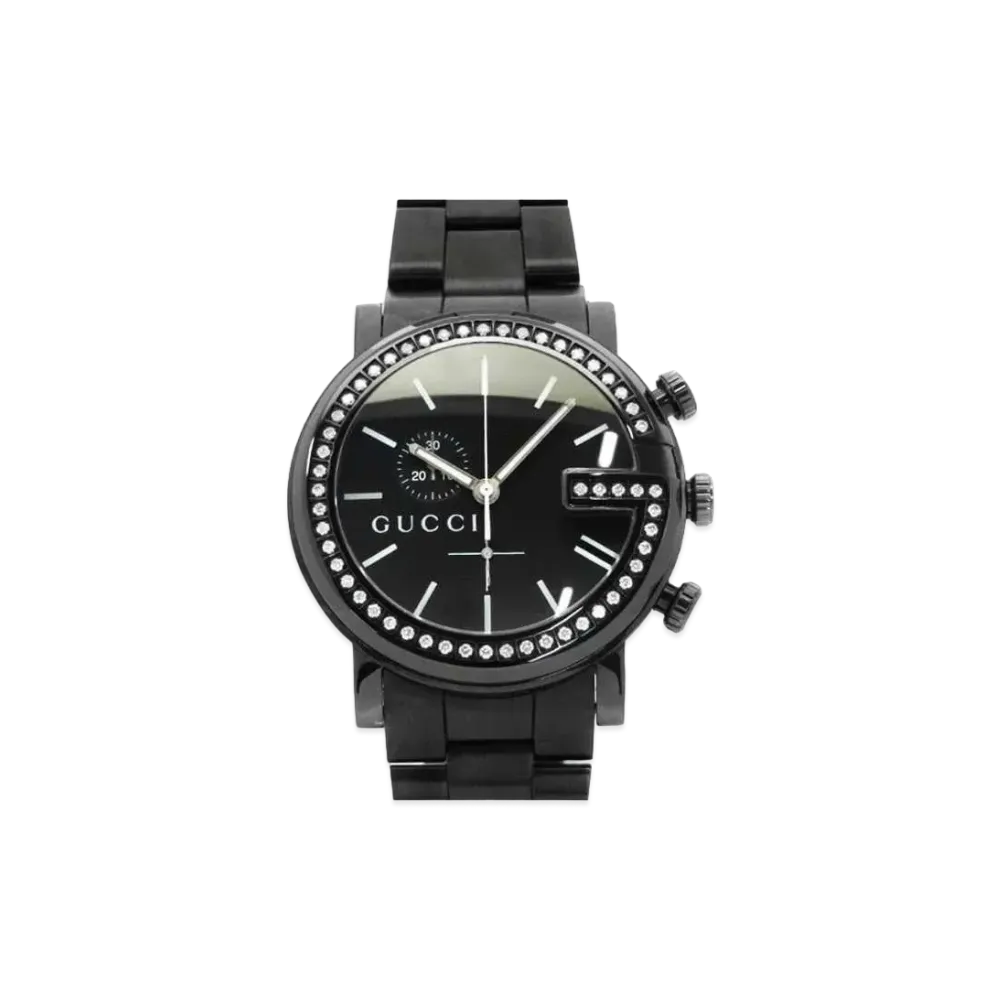 GUCCI G Round Chronograph Diamond Bezel "Black/Stainless Steel"