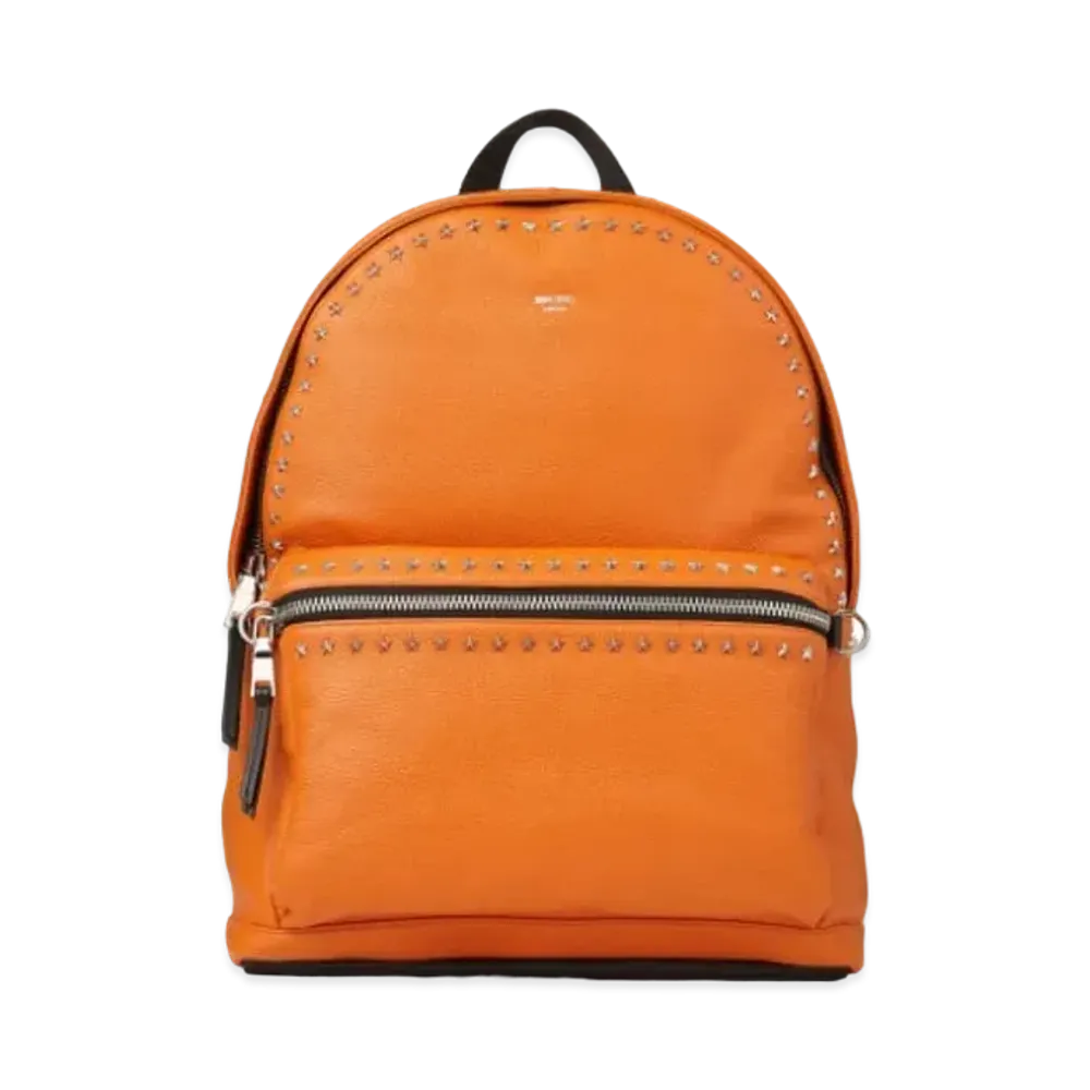 JIMMY CHOO WILMER Soft Grainy Curf Leather Backpack With Silver Star Studs "Amber Orange"