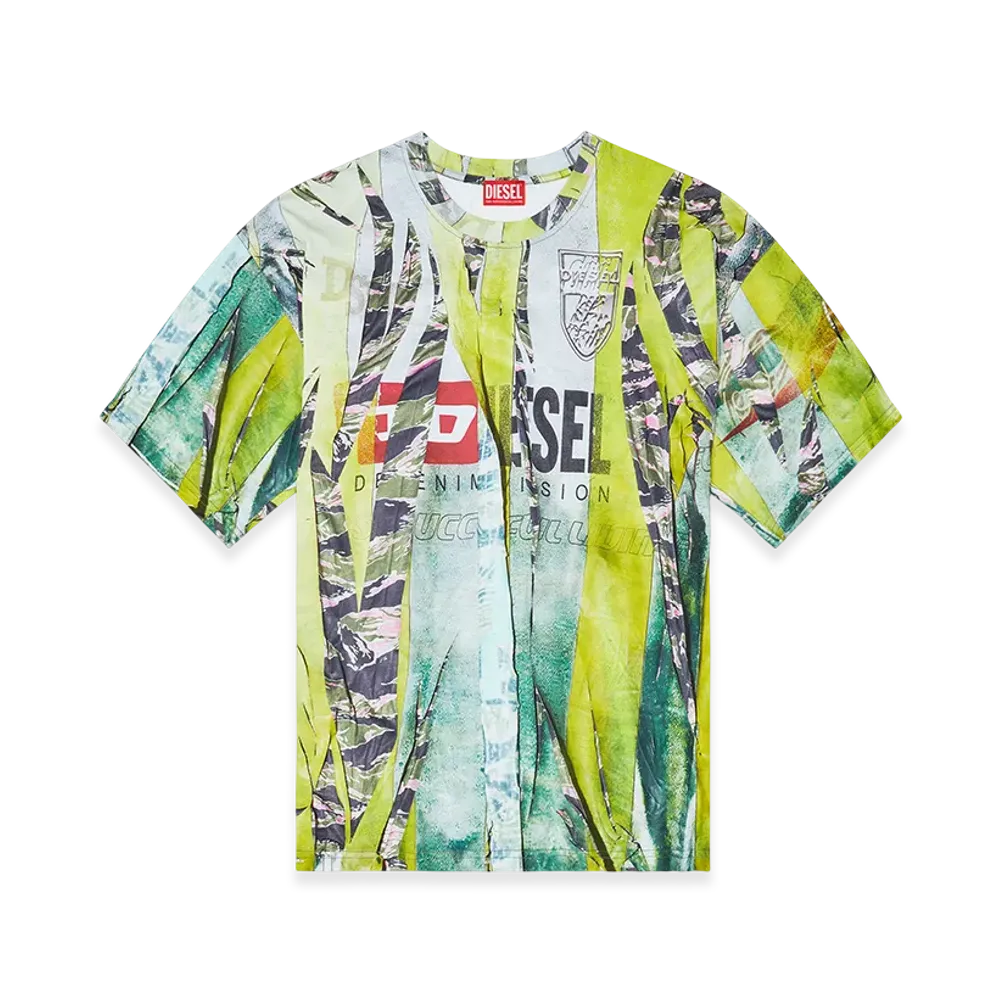 Diesel T-Boxt-R13 T-shirt with trompe l'oeil cracked print "Green/Yellow"