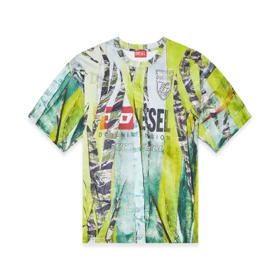 Diesel T-Boxt-R13 T-shirt with trompe l'oeil cracked print "Green/Yellow"