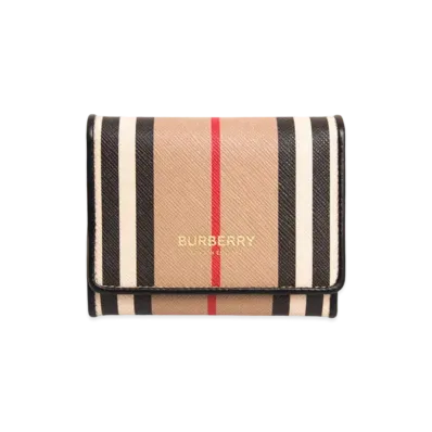 Burberry Small Icon Stripe E-canvas Folding Wallet "Archive Beige"