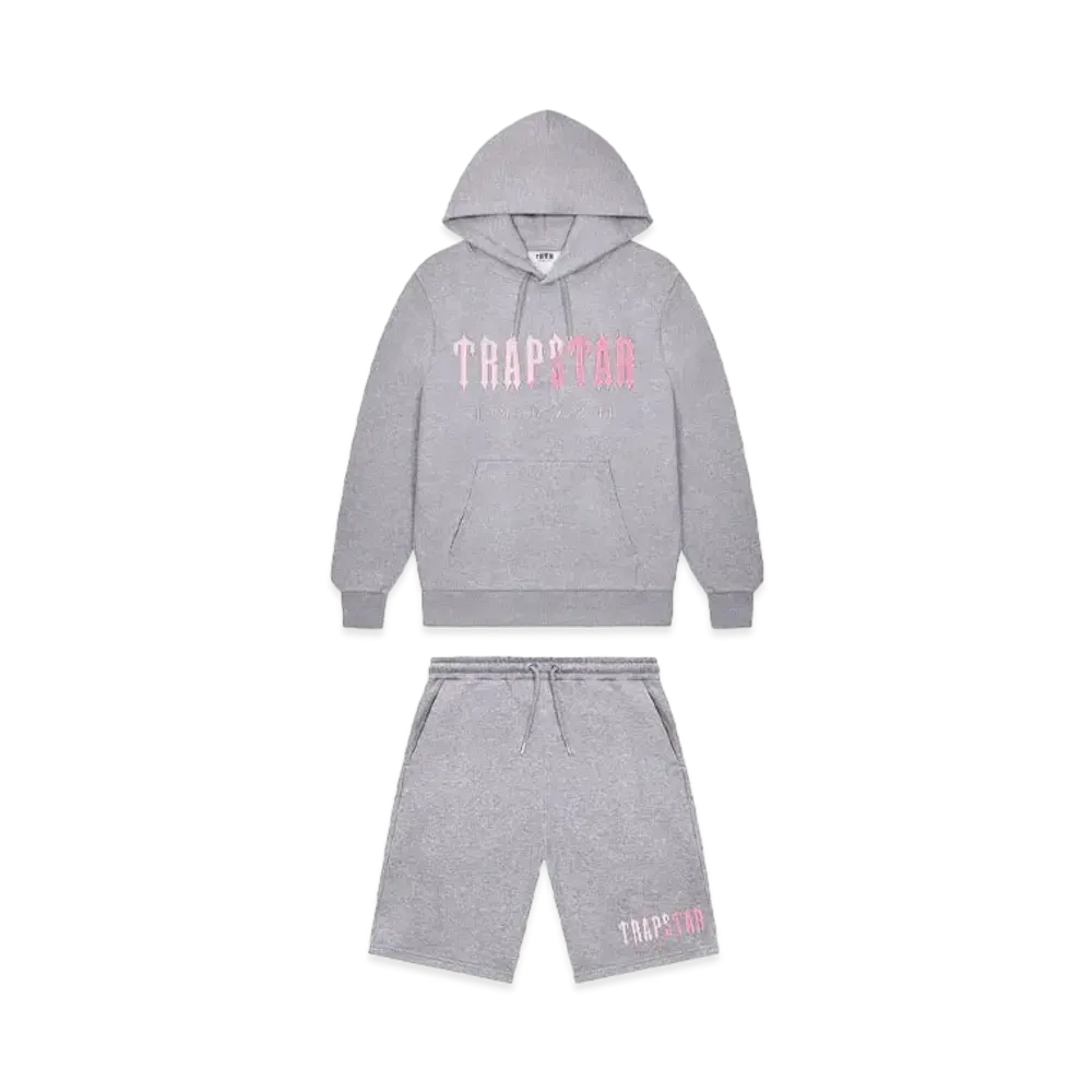 TRAPSTAR Decoded Chenille Hooded Shorts Set "Grey/Pink"