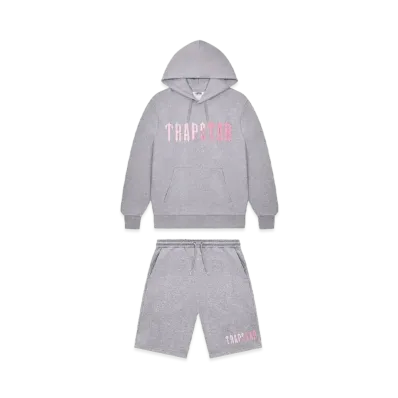 TRAPSTAR Decoded Chenille Hooded Shorts Set "Grey/Pink"