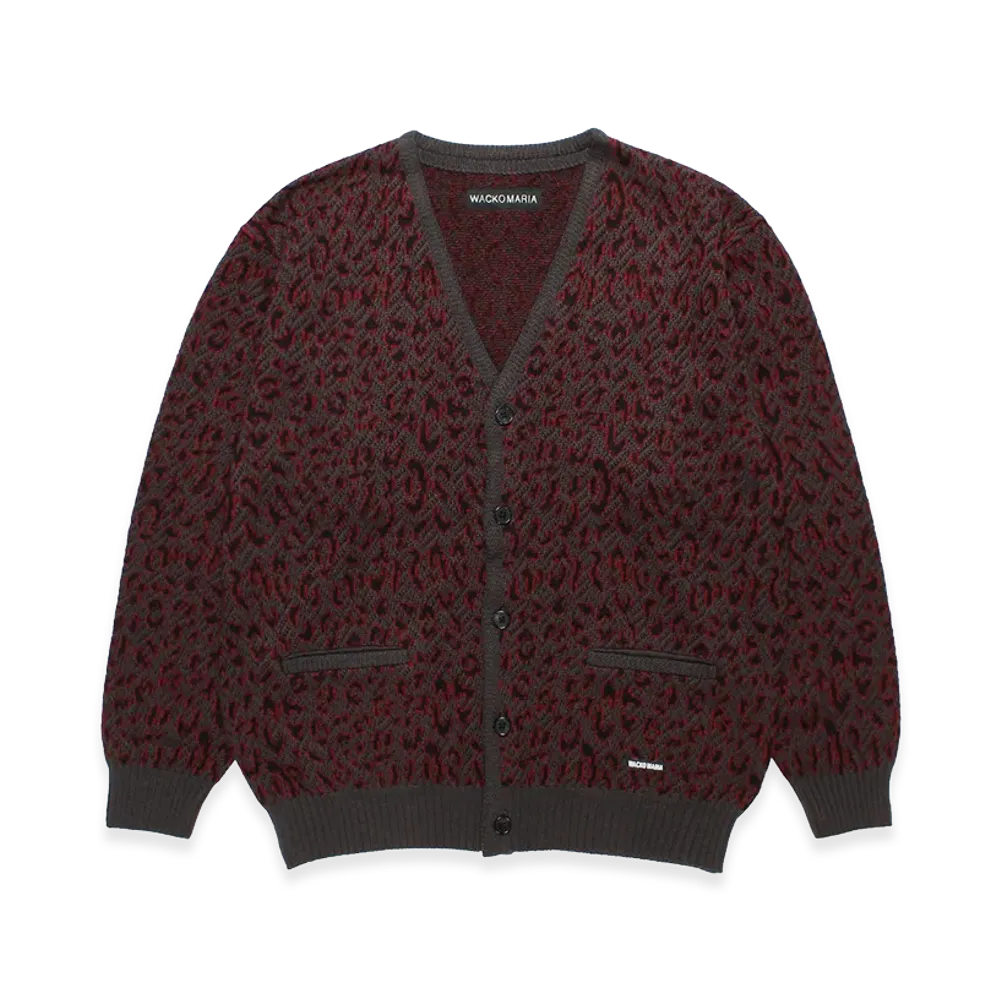 WACKO MARIA Leopard Jacquard Knit Cardigan "Charcoal"