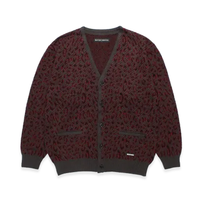 WACKO MARIA Leopard Jacquard Knit Cardigan "Charcoal"