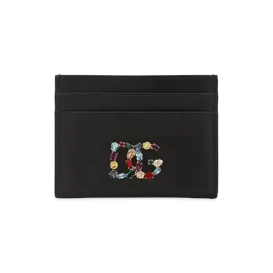 Dolce&Gabbana Card Case Calfskin DG Rhinestone "Black"