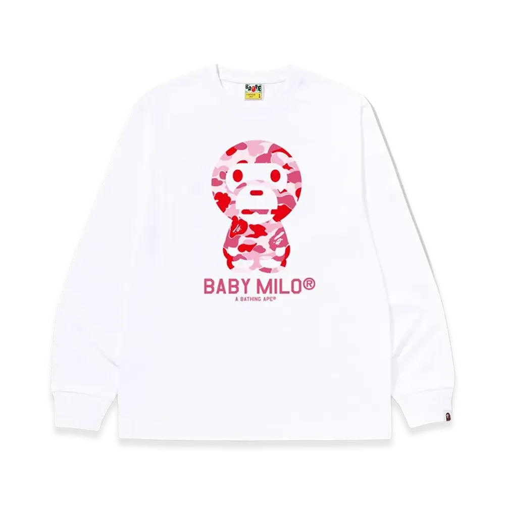 A BATHING APE ABC Camo Baby Milo LS Tee "White/Pink"