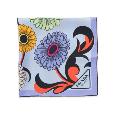 PRADA Printed Silk Twill Scarf 55 x 55 "Light Blue"
