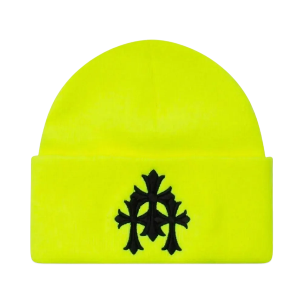 Chrome Hearts Cemetery Cross Patch Beanie "Neon Yellow"
