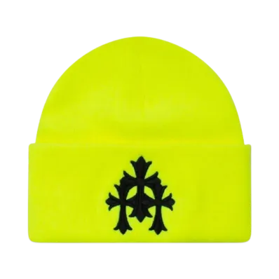 Chrome Hearts Cemetery Cross Patch Beanie "Neon Yellow"