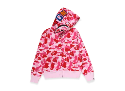 A BATHING APE Women's ABC Camo Crystal Stone Shark Full Zip Hoodie "Pink"