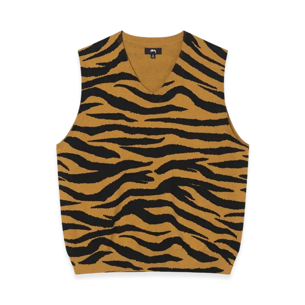 Stussy Tiger Printed Sweater Vest "Mustard"