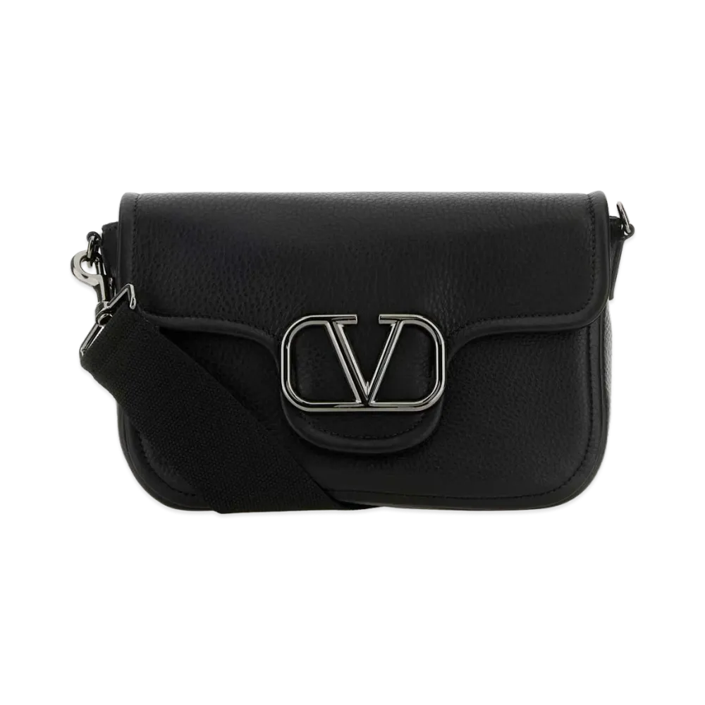 Valentino Leather Vlogo Crossbody Bag "Black"