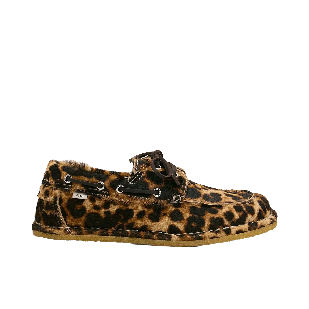 AMI PARIS Cowhide Leather Boat Shoes "Leopard Print"