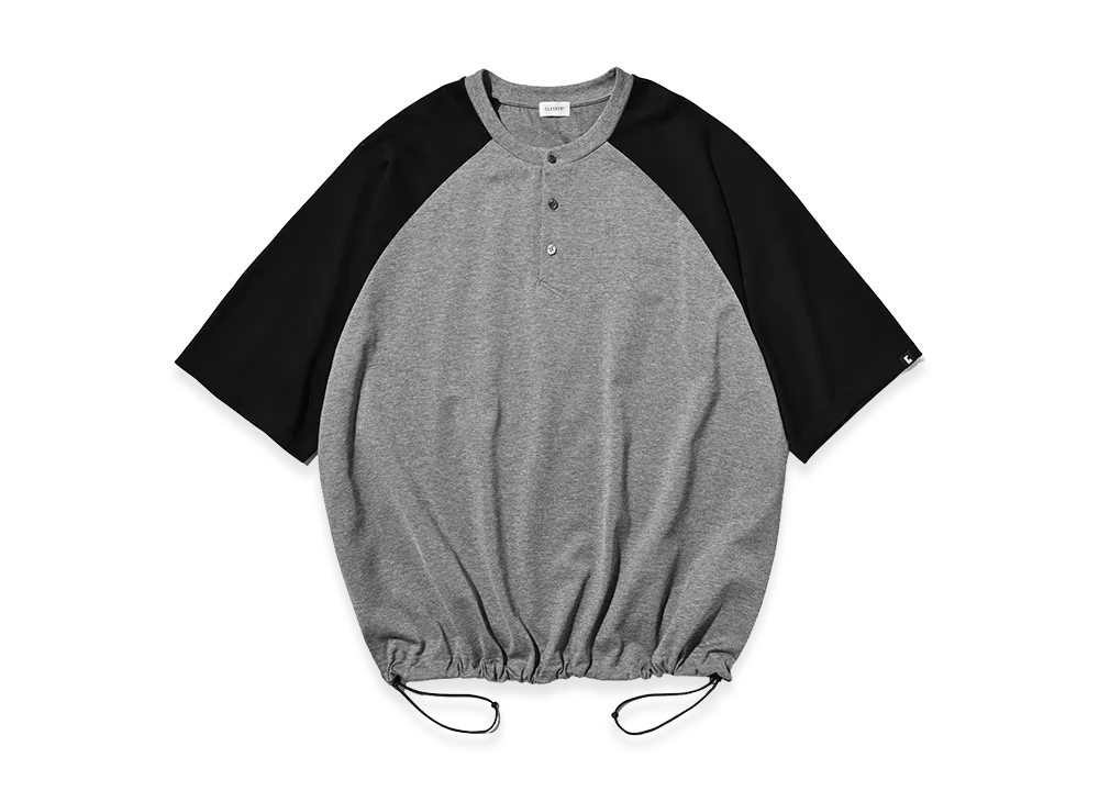 CLESSTE Raglan Henley Neck S/S T-Shirt With Drawstrings "Gray/Black"