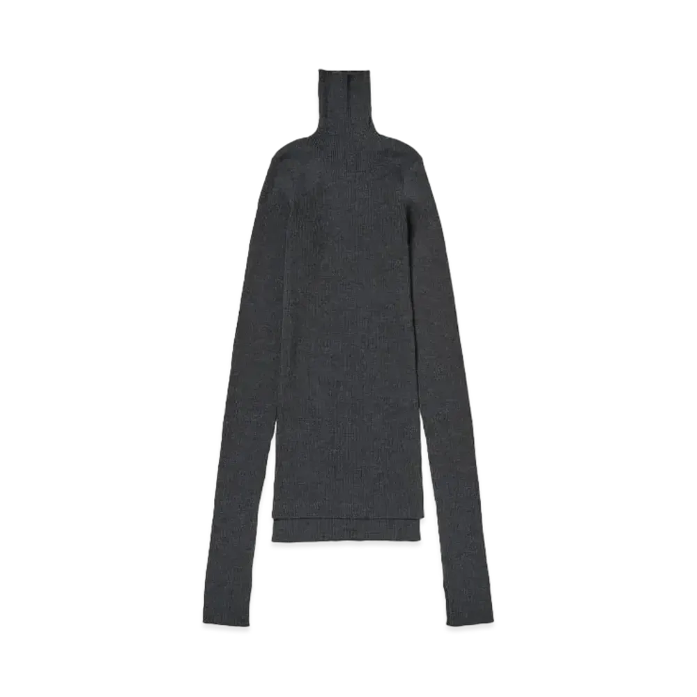 AURALEE Super Fine Wool High Gauge Rib Knit Turtle "Top Charcoal"
