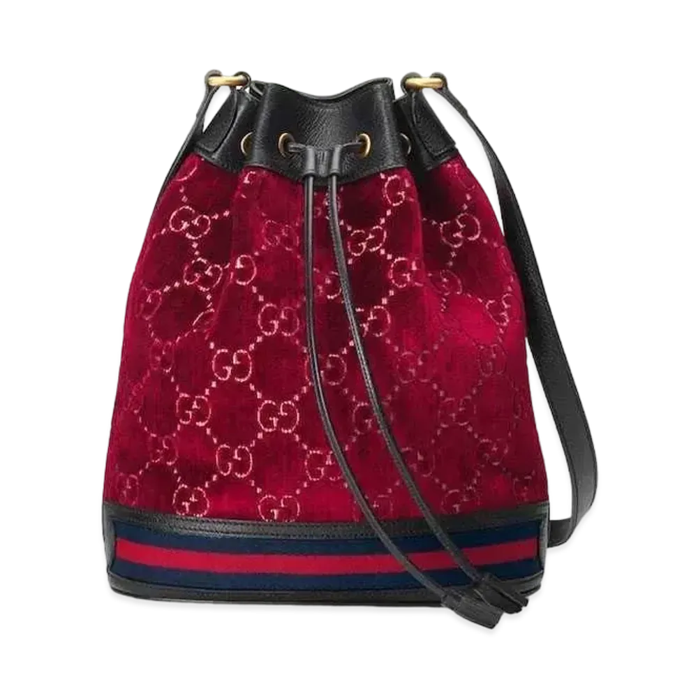 GUCCI GG Velvet Bucket Bag "Red"