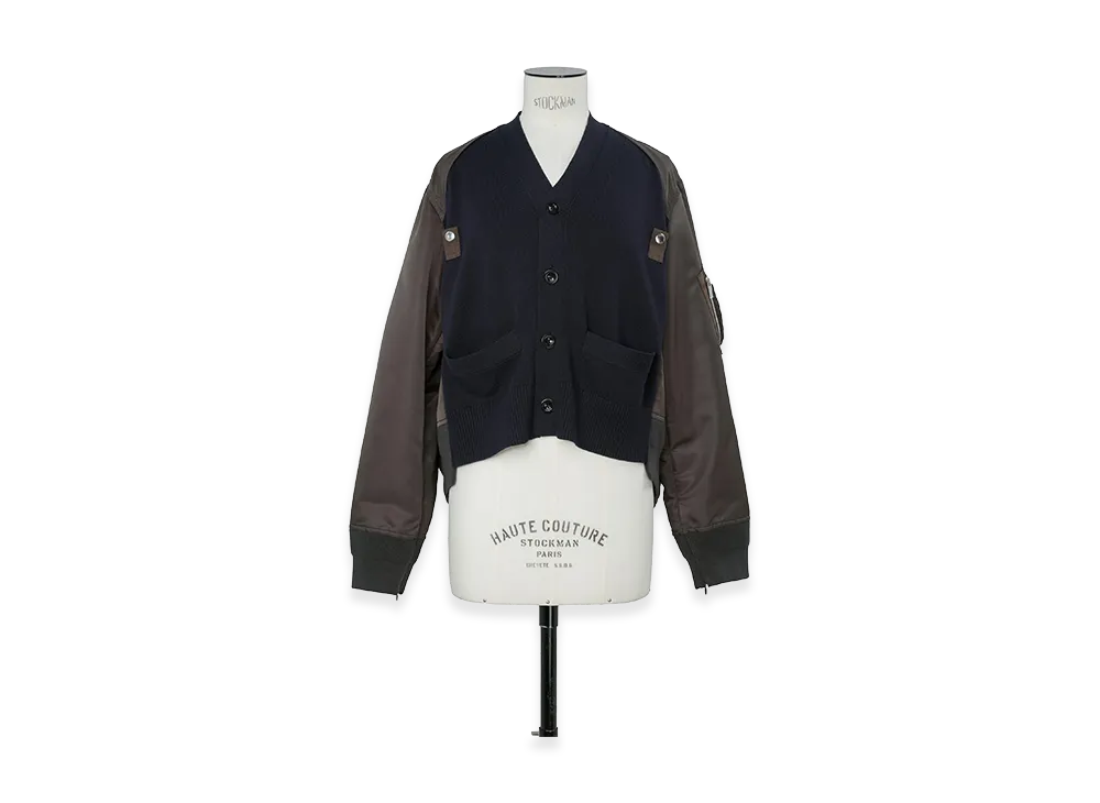 sacai Women's Nylon Twill x Cotton Knit Cardigan "Navy/Dark Khaki"