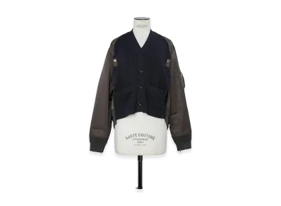 sacai Women's Nylon Twill x Cotton Knit Cardigan "Navy/Dark Khaki"