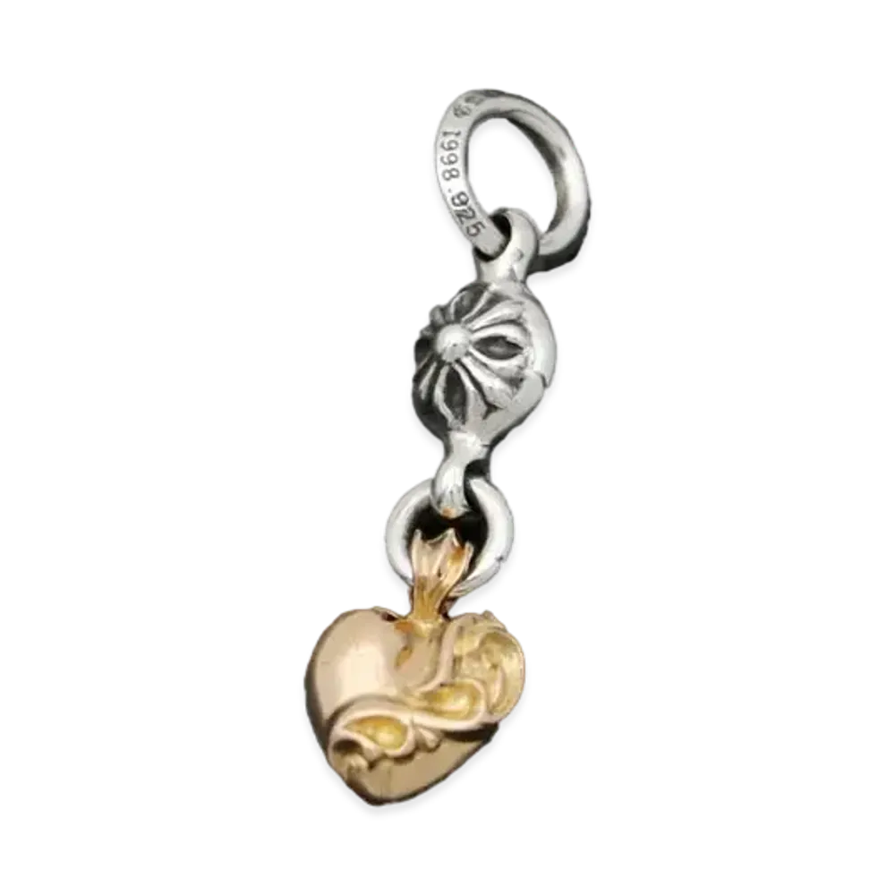 Chrome Hearts 22K 1 Ball Heart Charm Pendant "Yellow Gold/Silver"
