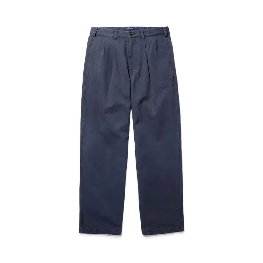 Noah Double Pleat Herringbone Trouser "Navy"