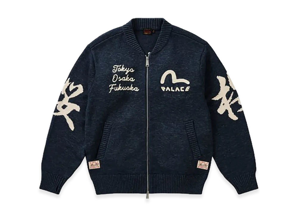 PALACE x EVISU Zip Through Chunky Knit "Indigo"