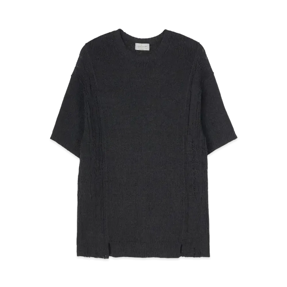 Yohji Yamamoto Pour Homme 7G RIB + PRINT PATCHED ROUND NECK SHORT SLEEVES "Black"