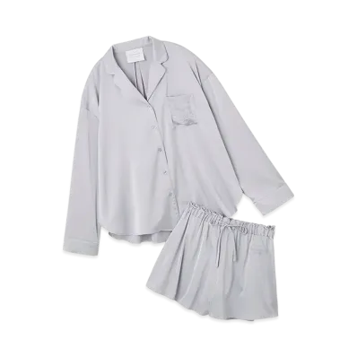 GELATO PIQUE x LE SSERAFIM Satin Shirt & Shorts Set "Blue"