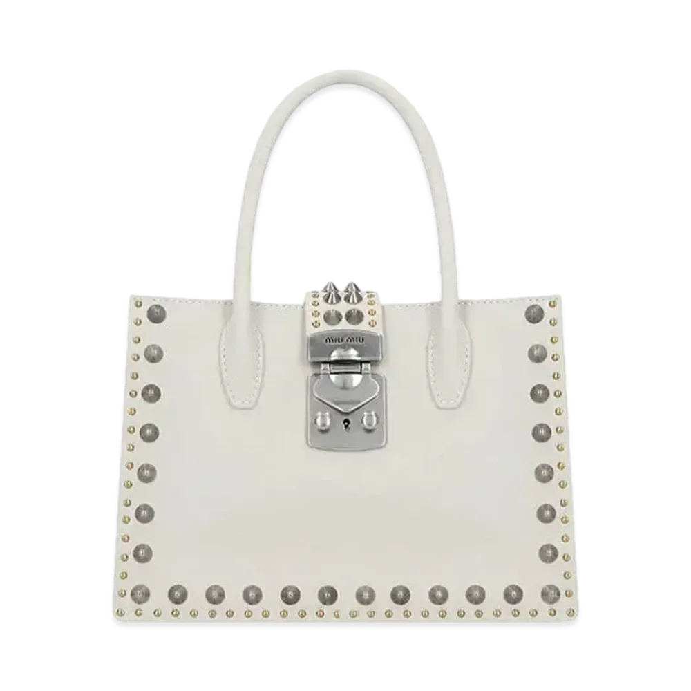 Madras Leather Handbag With MIU MIU Studs "Off White"