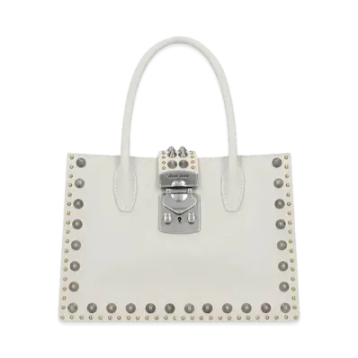 Madras Leather Handbag With MIU MIU Studs "Off White"