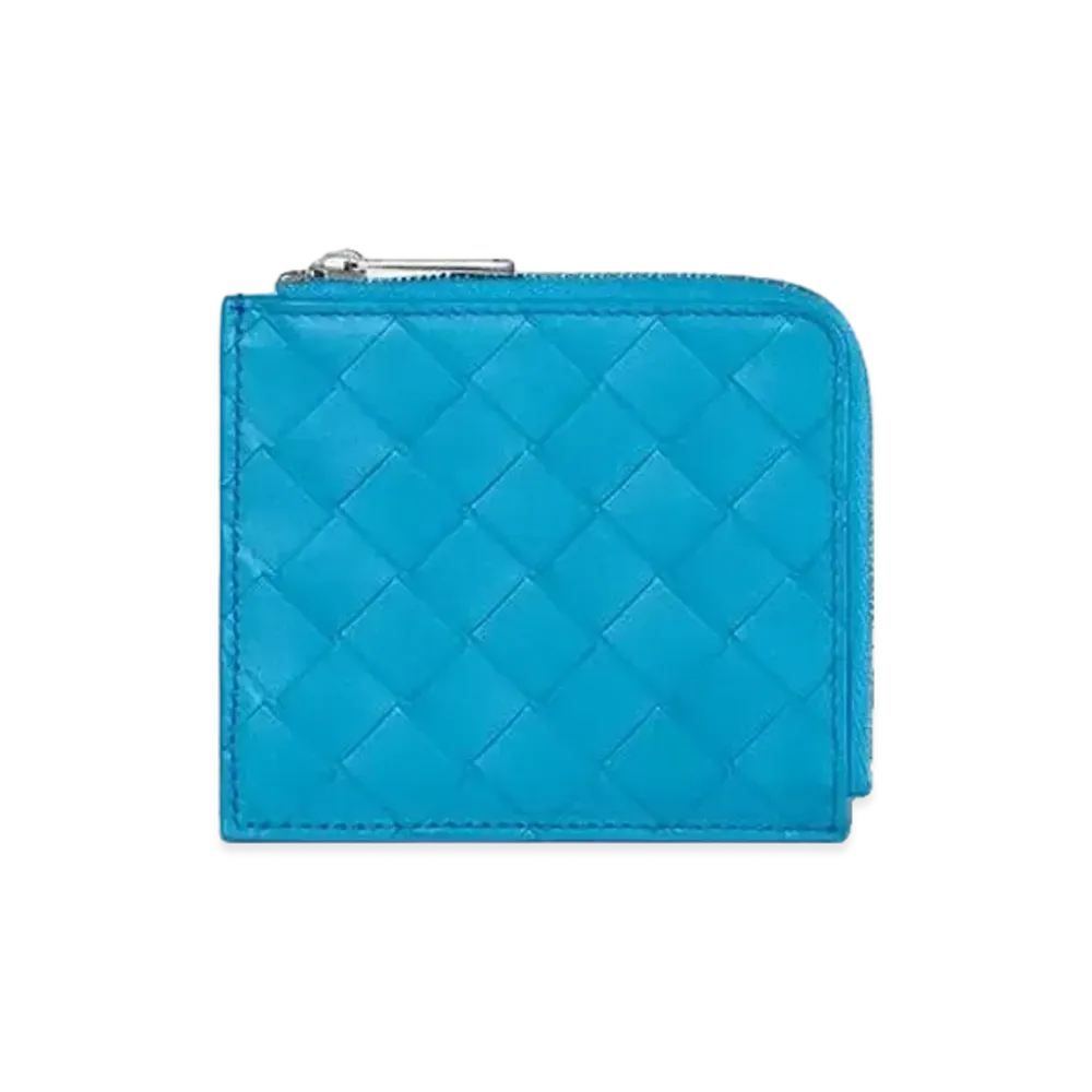 Bottega Veneta Intrecciato Calfskin Zip Compact Wallet "Sky Blue"