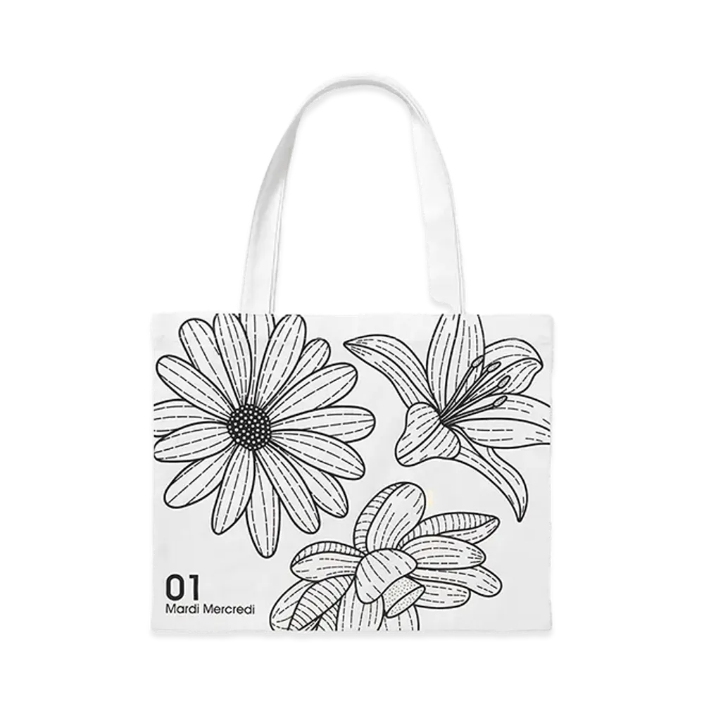 Mardi Mercredi Canvas Bag Triple Flower "White/Black"
