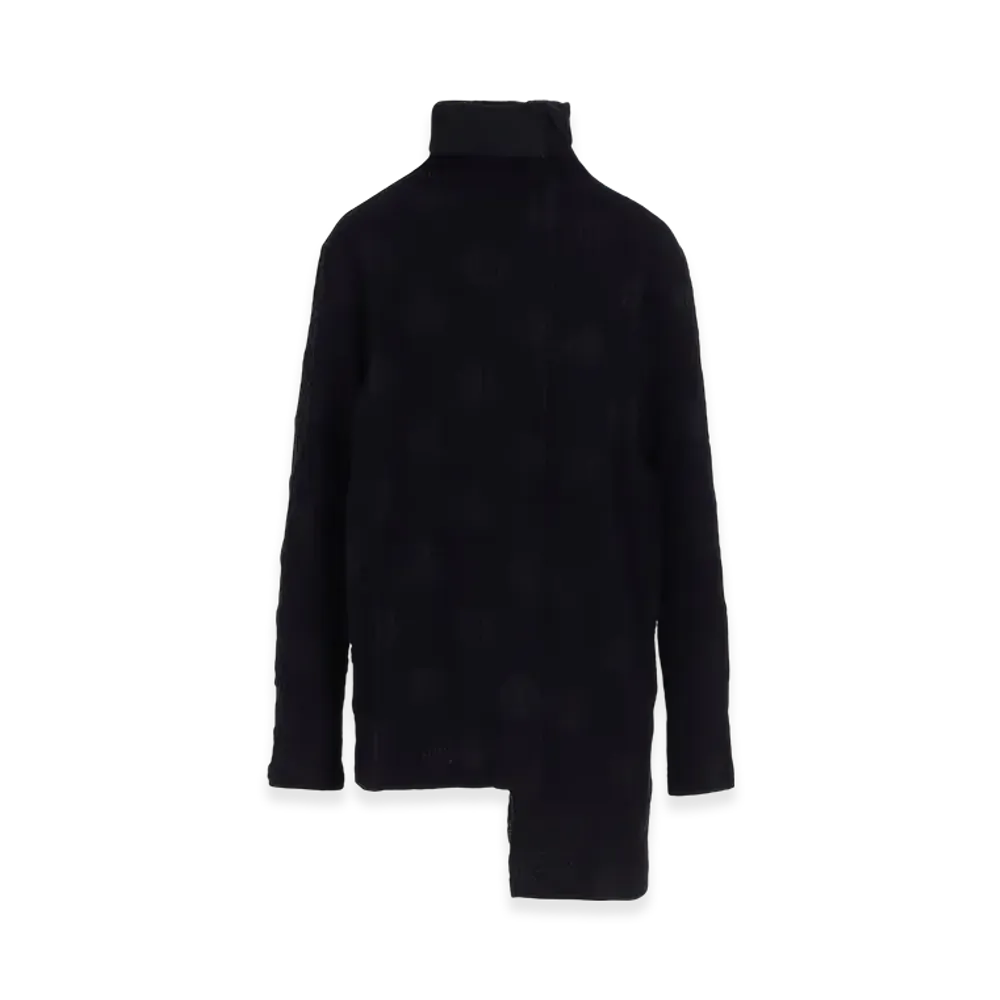 Y's Polka Dot JQ High Neck Asymmetric T "Navy"