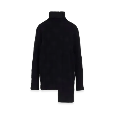 Y's Polka Dot JQ High Neck Asymmetric T "Navy"